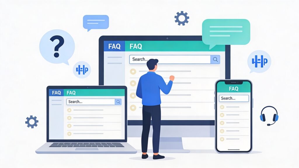 Customer using FAQ page for quick support and self-help